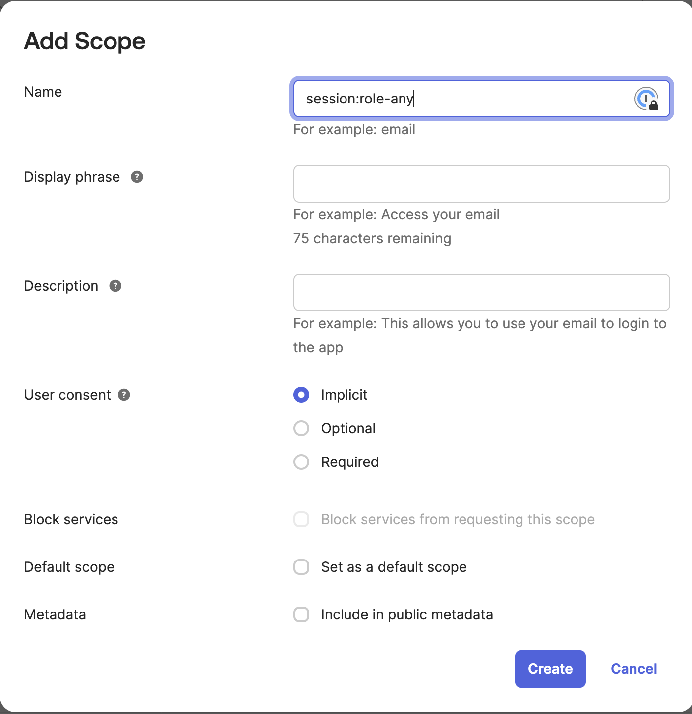 API scope configured in the Add Scope window